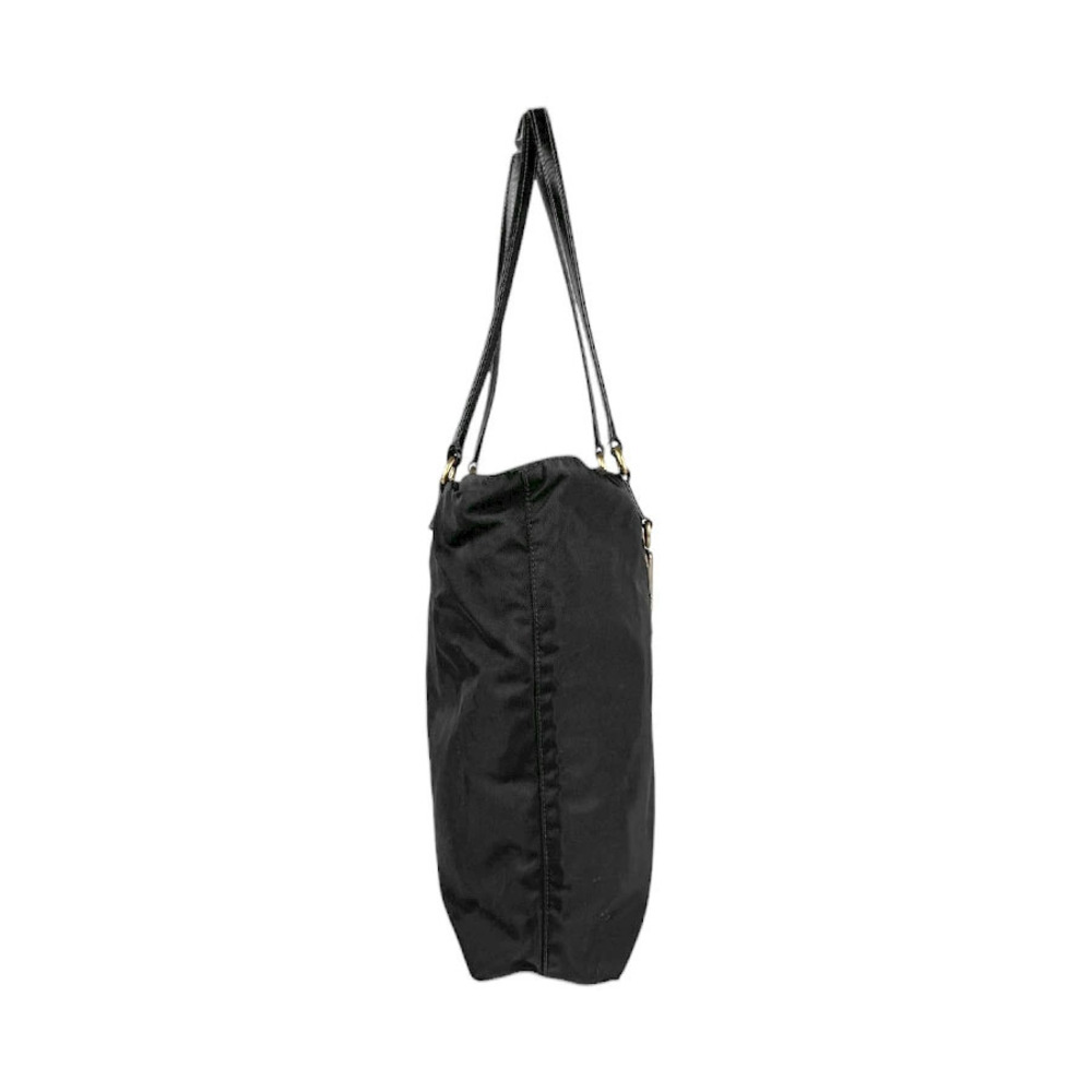 Prada bag triangle Black tote grommet leather patent Tessuto